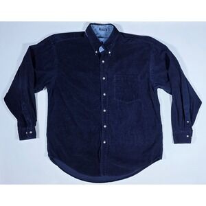 Norsport Men's Navy Blue Corduroy Button Down Shirt Long Sleeve Cotton Large